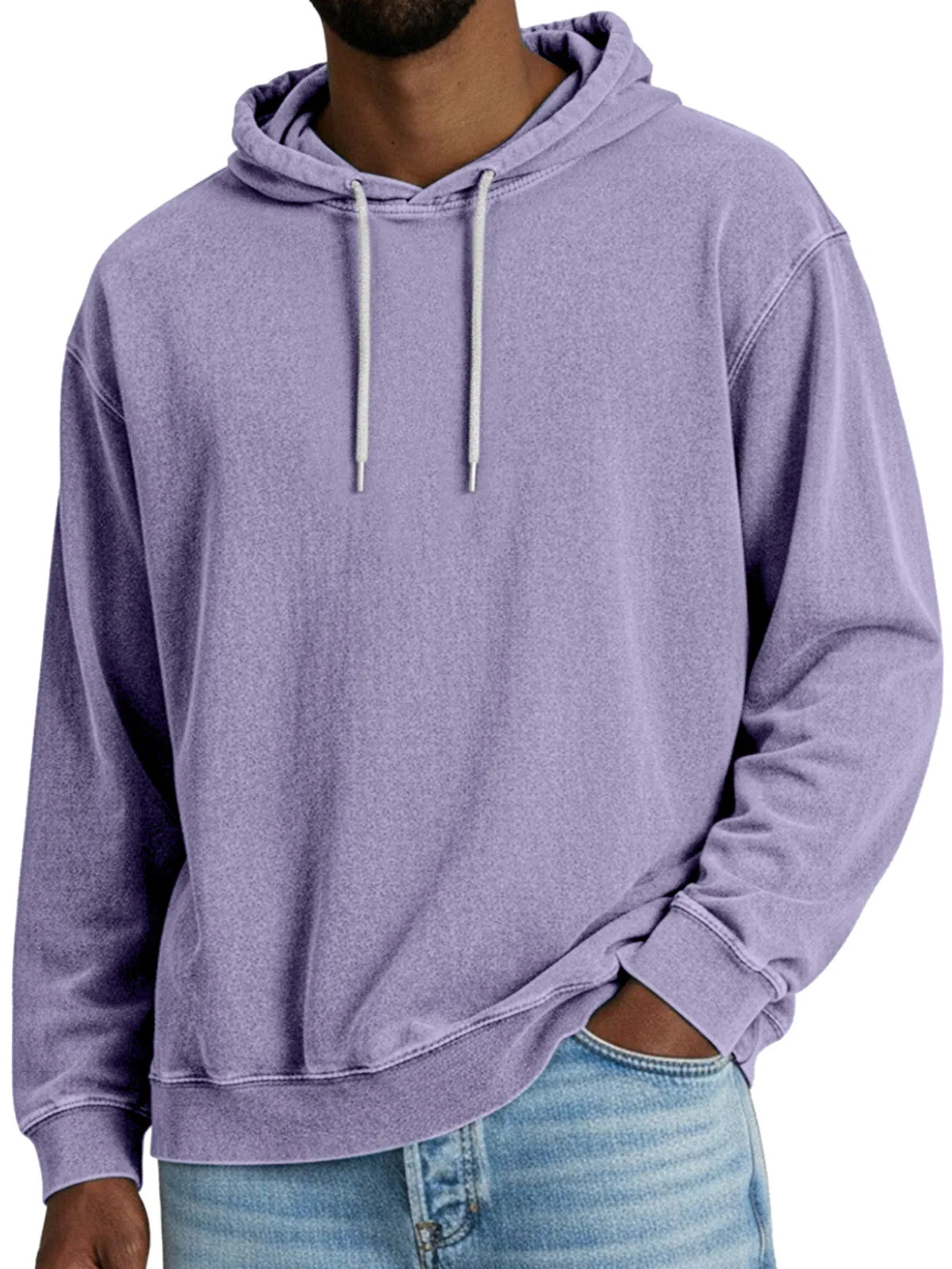 Casual Solid Color Hooded Long-sleeved Sweatshirt Men - Image 2