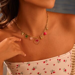 European And American Fashion Epoxy Flower Pendant Stainless Steel Necklace