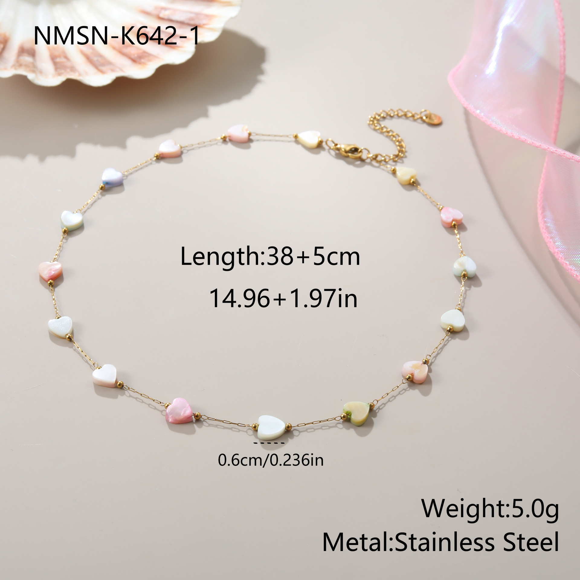 Ins Style Colorful Heart-shaped Fritillary Stainless Steel Necklace - Image 7