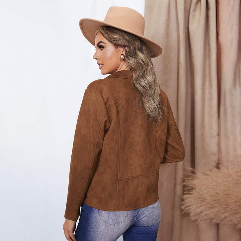 Jacket Women Autumn Faux Suede Pull - Image 3