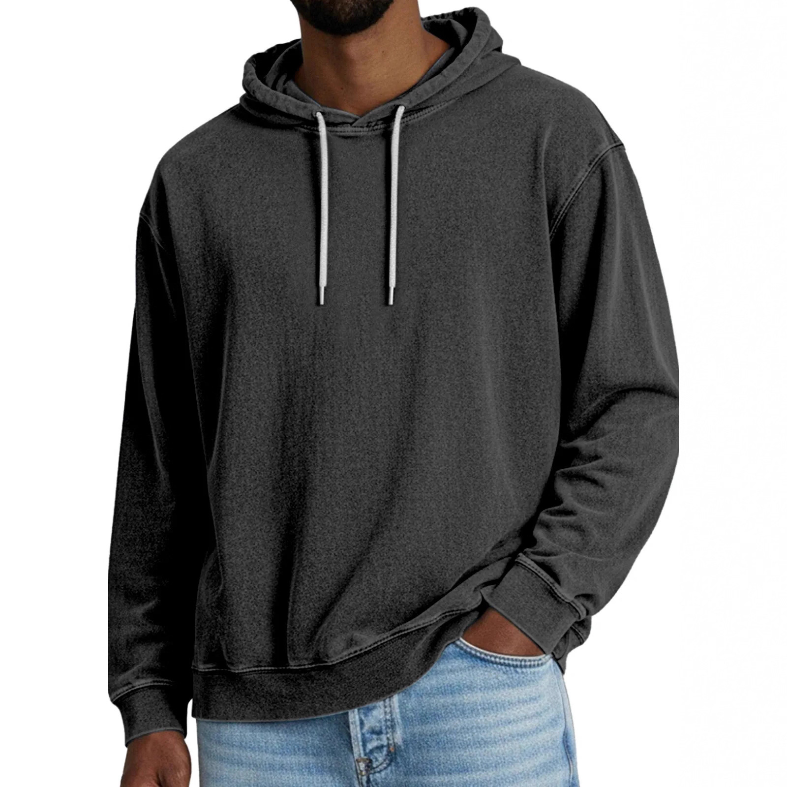 Casual Solid Color Hooded Long-sleeved Sweatshirt Men - Image 3