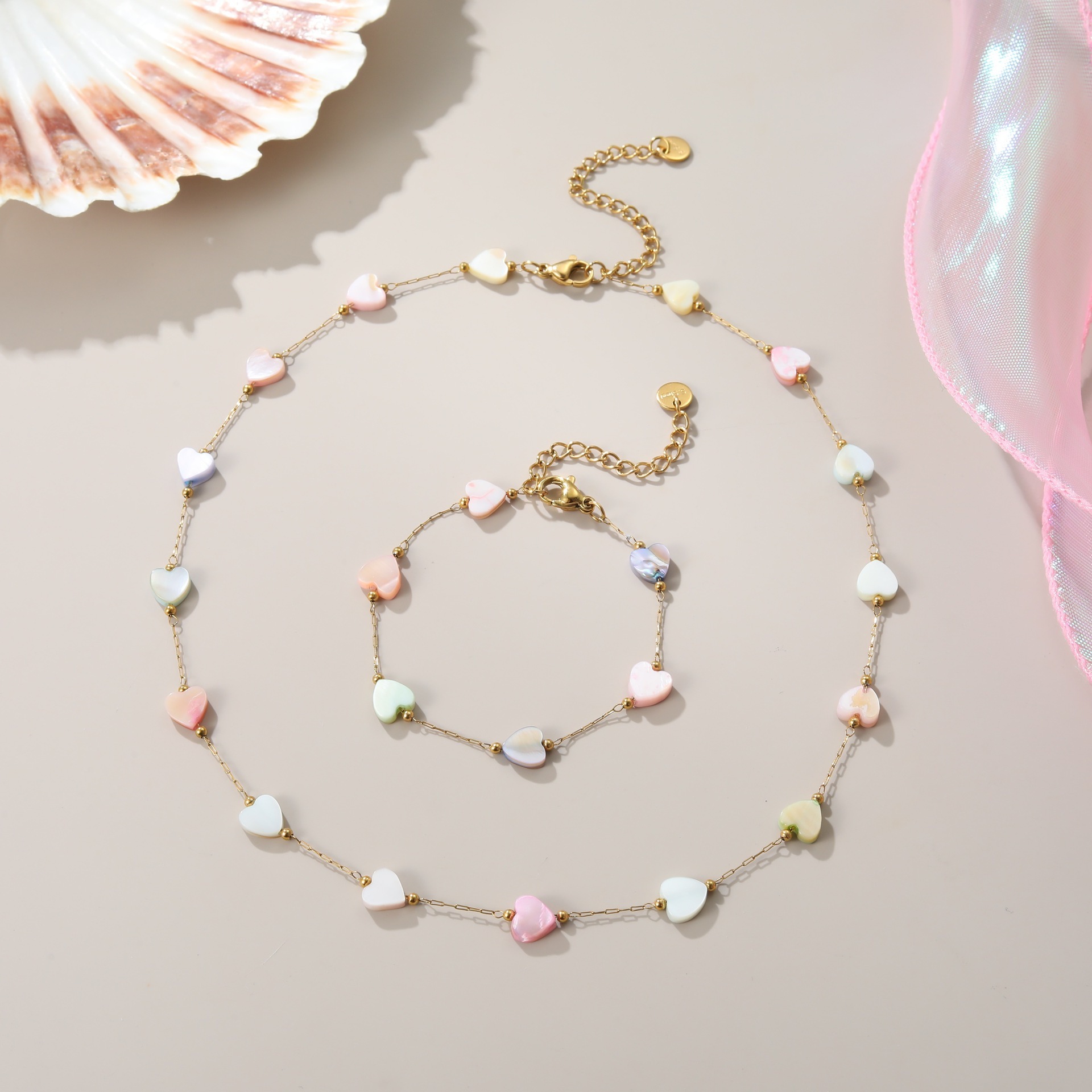 Ins Style Colorful Heart-shaped Fritillary Stainless Steel Necklace - Image 5