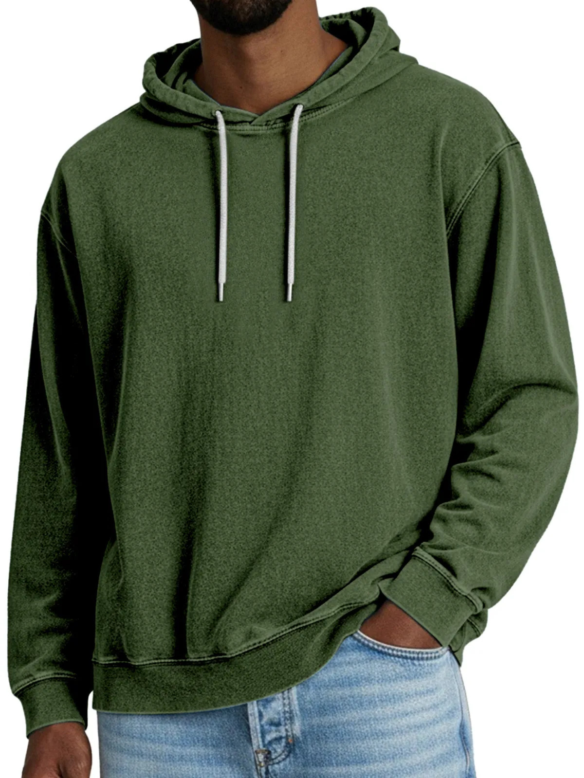 Casual Solid Color Hooded Long-sleeved Sweatshirt Men - Image 7
