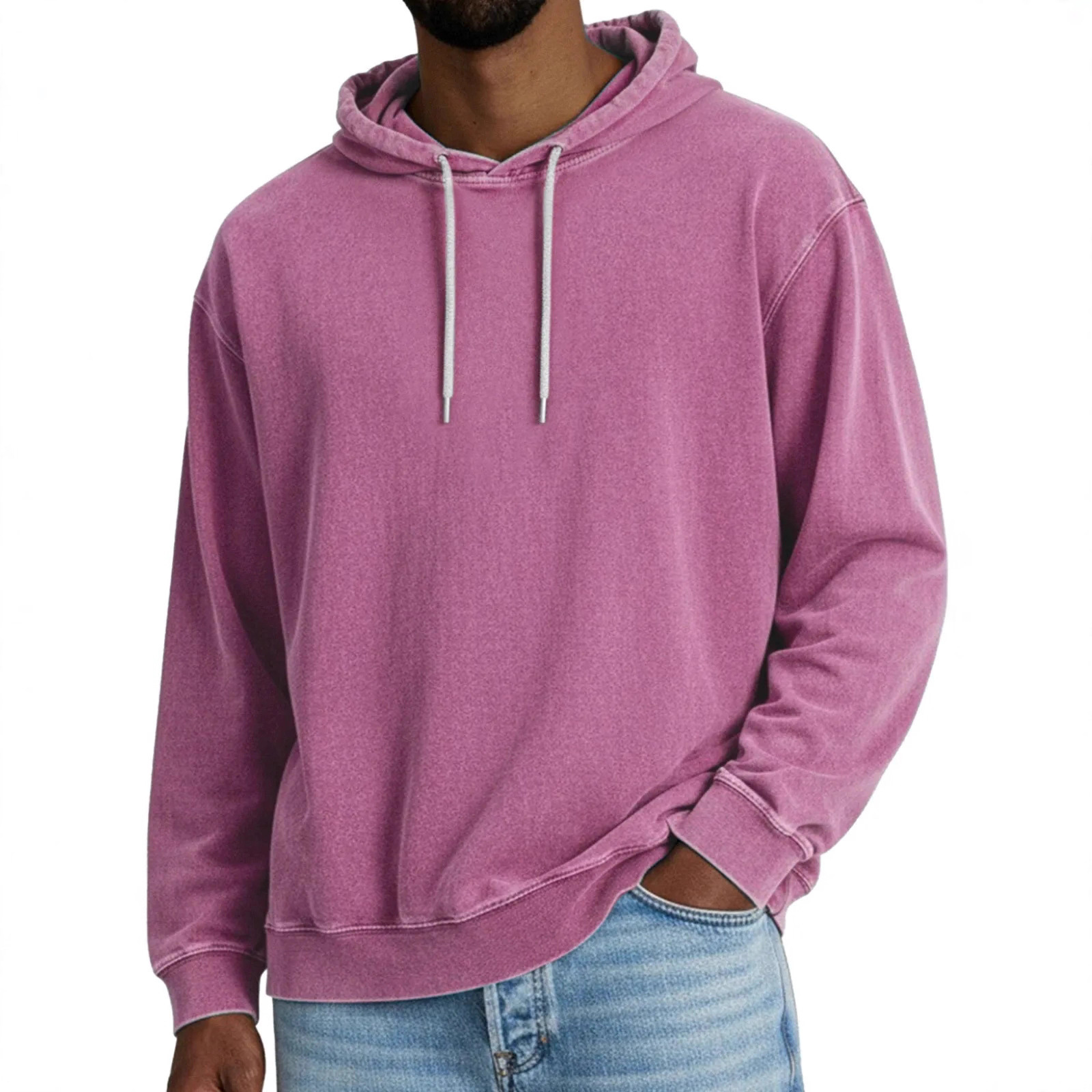 Casual Solid Color Hooded Long-sleeved Sweatshirt Men - Image 4