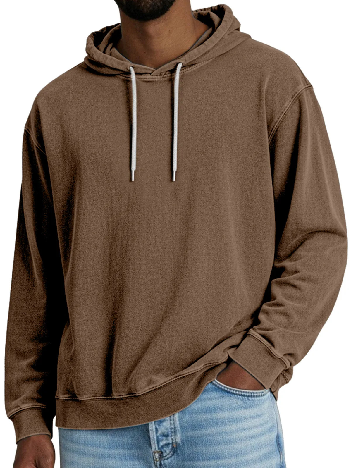 Casual Solid Color Hooded Long-sleeved Sweatshirt Men - Image 6