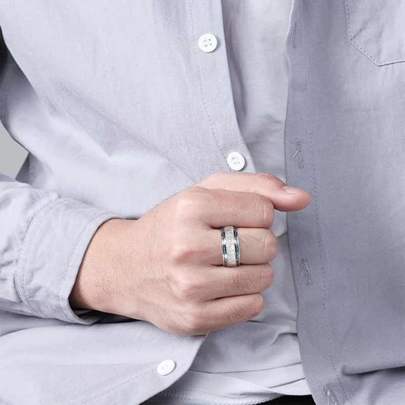 Blue Carbon Fiber Inlaid Wedding Ring - Image 4