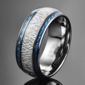 Blue Carbon Fiber Inlaid Wedding Ring