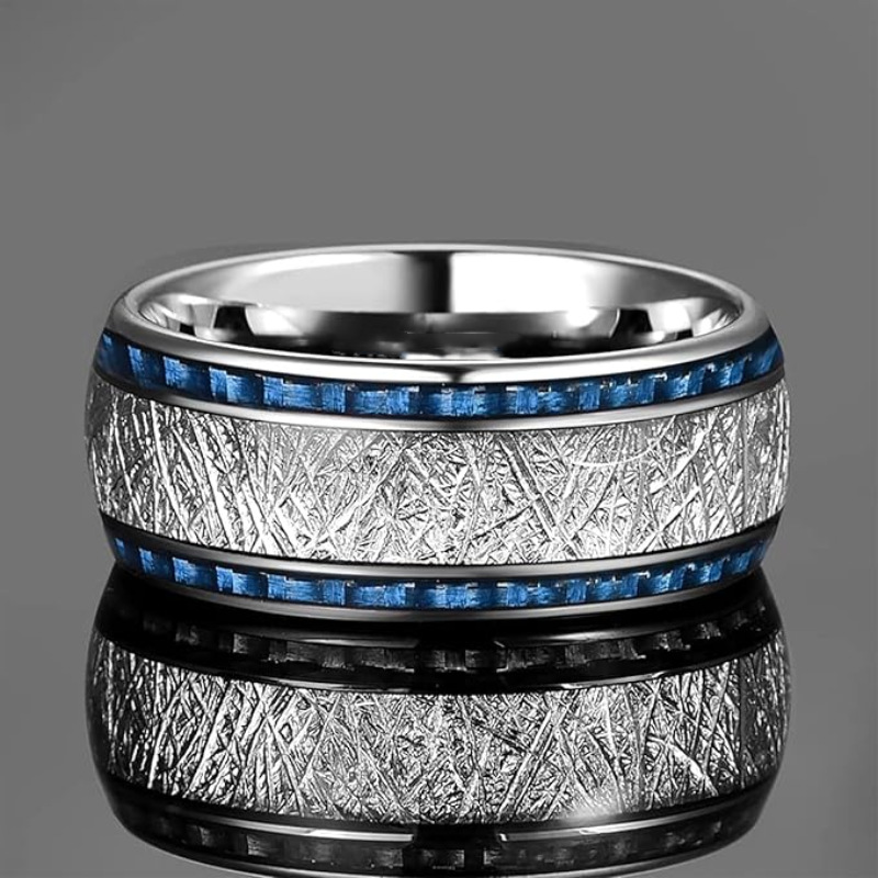Blue Carbon Fiber Inlaid Wedding Ring - Image 5