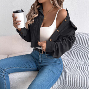 Long Sleeve Corduroy Short Jacket Women