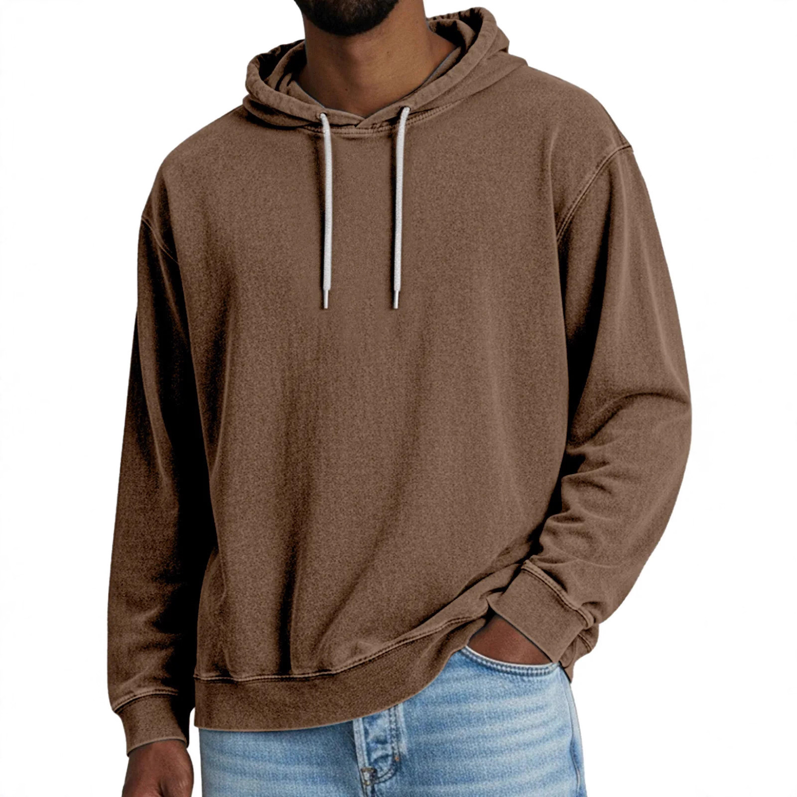Casual Solid Color Hooded Long-sleeved Sweatshirt Men - Image 5