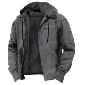 Winter Hooded Coat With Pockets Fashion Warm Fleece Zip-up Jacket Casual Outwear Men's Clothing