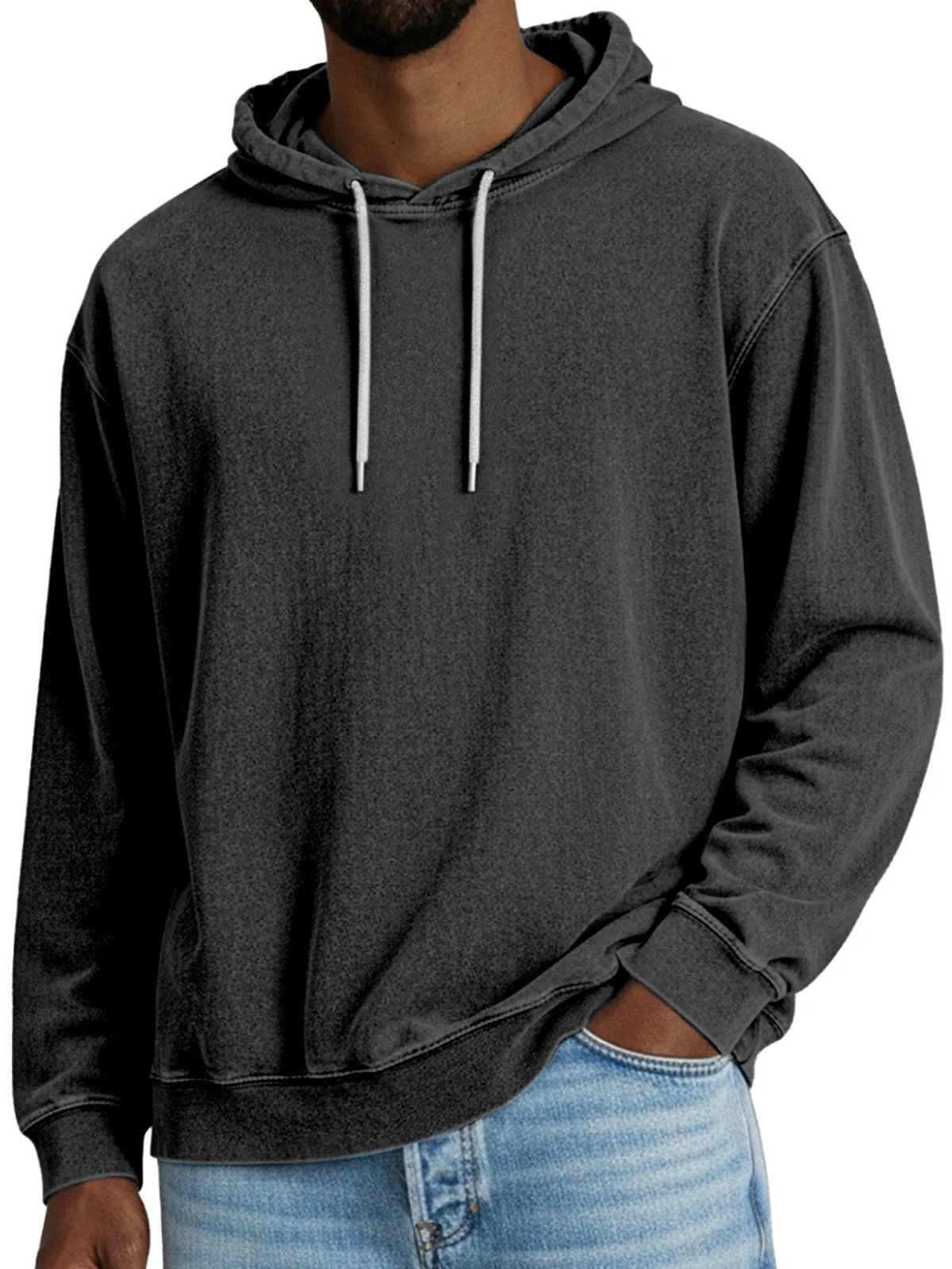 Casual Solid Color Hooded Long-sleeved Sweatshirt Men - Image 8