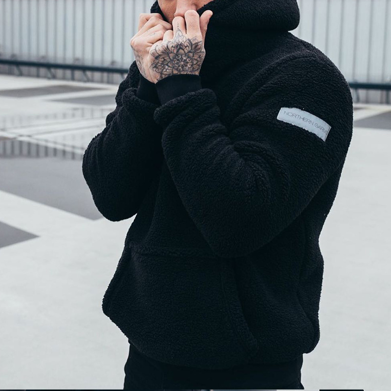 Men's Plush Hoodies Sweatshirt With Big Pocket Fashion Long-sleeved Pullover Hooded Top Solid Clothing - Image 4