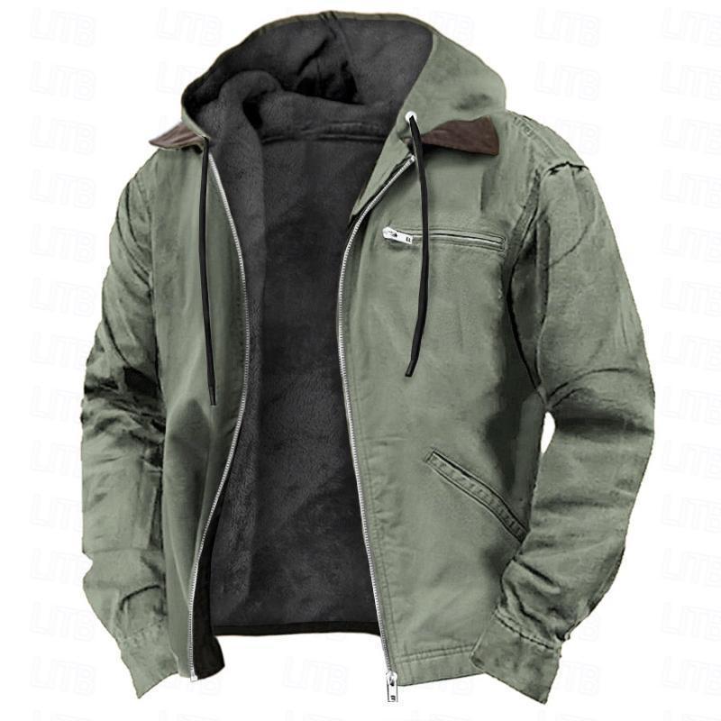 Winter Hooded Coat With Pockets Fashion Warm Fleece Zip-up Jacket Casual Outwear Men's Clothing - Image 8