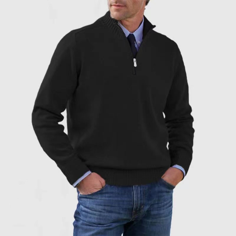 Men's Stand Collar Zipper Sweater Winter Fashion Solid Color Long Sleeve Knitted Top Clothing - Image 2