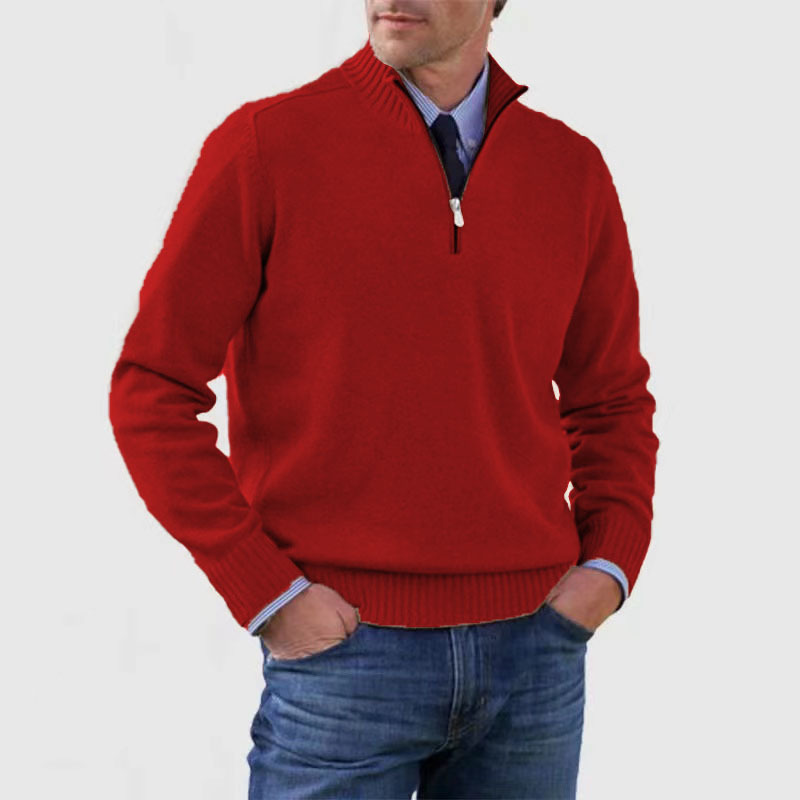Men's Stand Collar Zipper Sweater Winter Fashion Solid Color Long Sleeve Knitted Top Clothing - Image 9