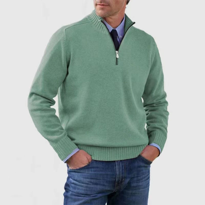 Men's Stand Collar Zipper Sweater Winter Fashion Solid Color Long Sleeve Knitted Top Clothing - Image 10