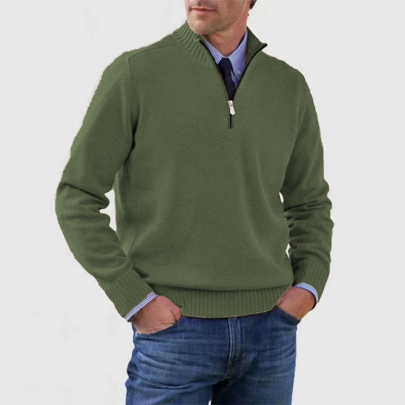 Men's Stand Collar Zipper Sweater Winter Fashion Solid Color Long Sleeve Knitted Top Clothing - Image 3