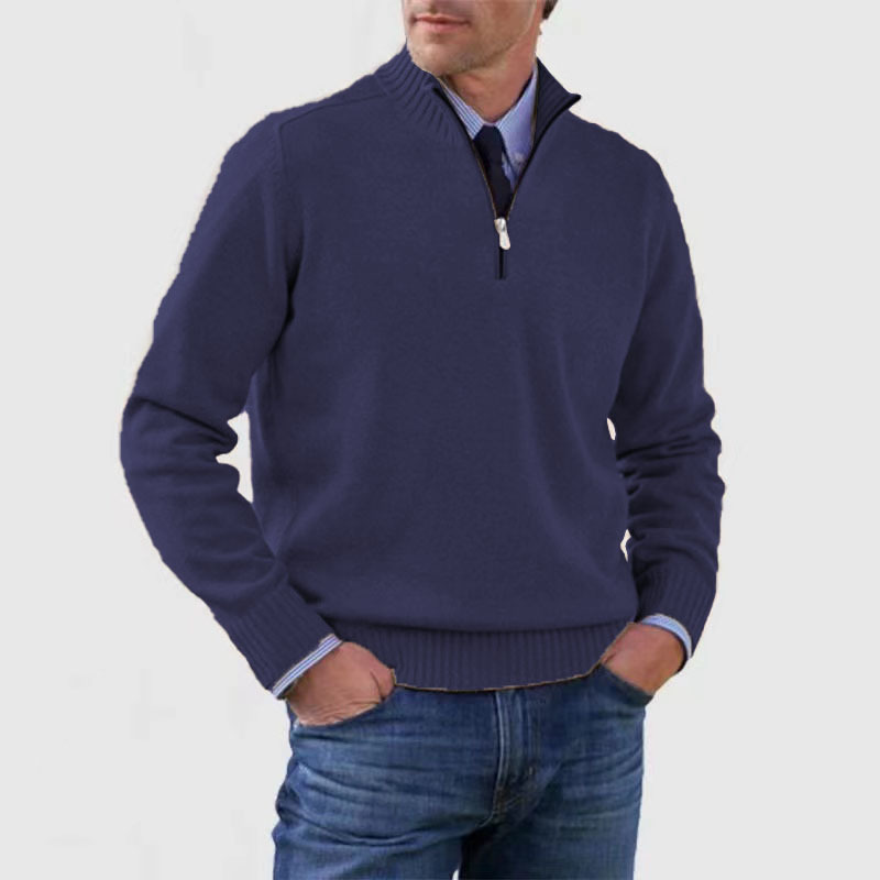 Men's Stand Collar Zipper Sweater Winter Fashion Solid Color Long Sleeve Knitted Top Clothing - Image 4