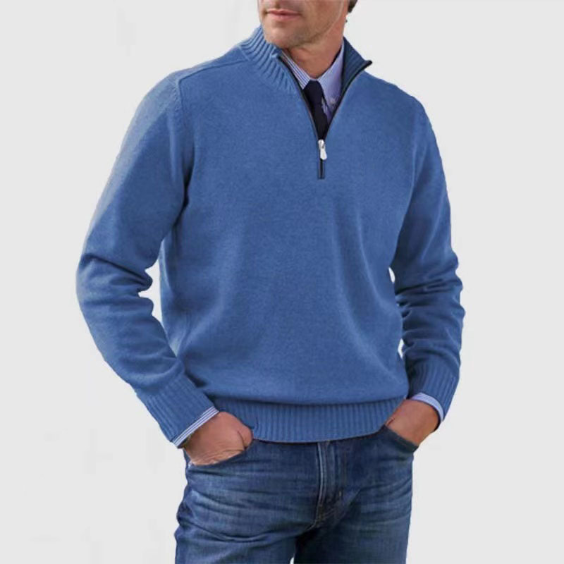 Men's Stand Collar Zipper Sweater Winter Fashion Solid Color Long Sleeve Knitted Top Clothing - Image 6