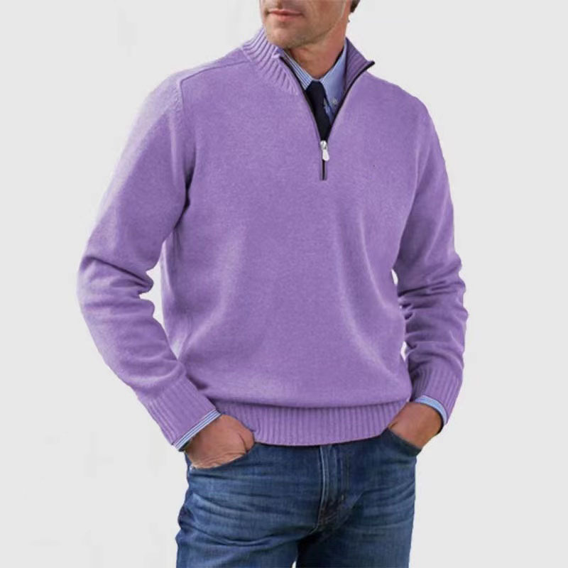 Men's Stand Collar Zipper Sweater Winter Fashion Solid Color Long Sleeve Knitted Top Clothing - Image 7